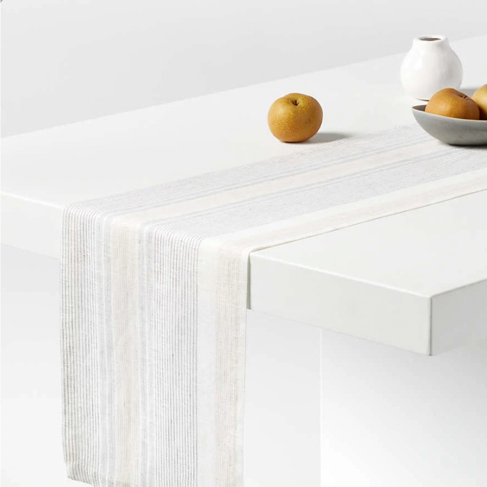 Crate and Barrel Chesney Grey stripe
linen Table runner